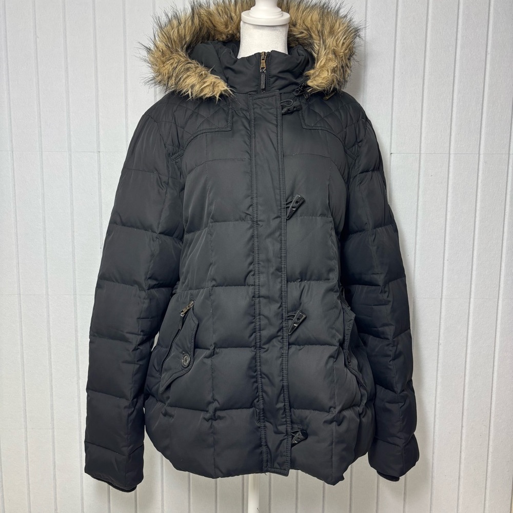 Ralph Lauren‎ Black Puffer Jacket with Faux Fur Trim